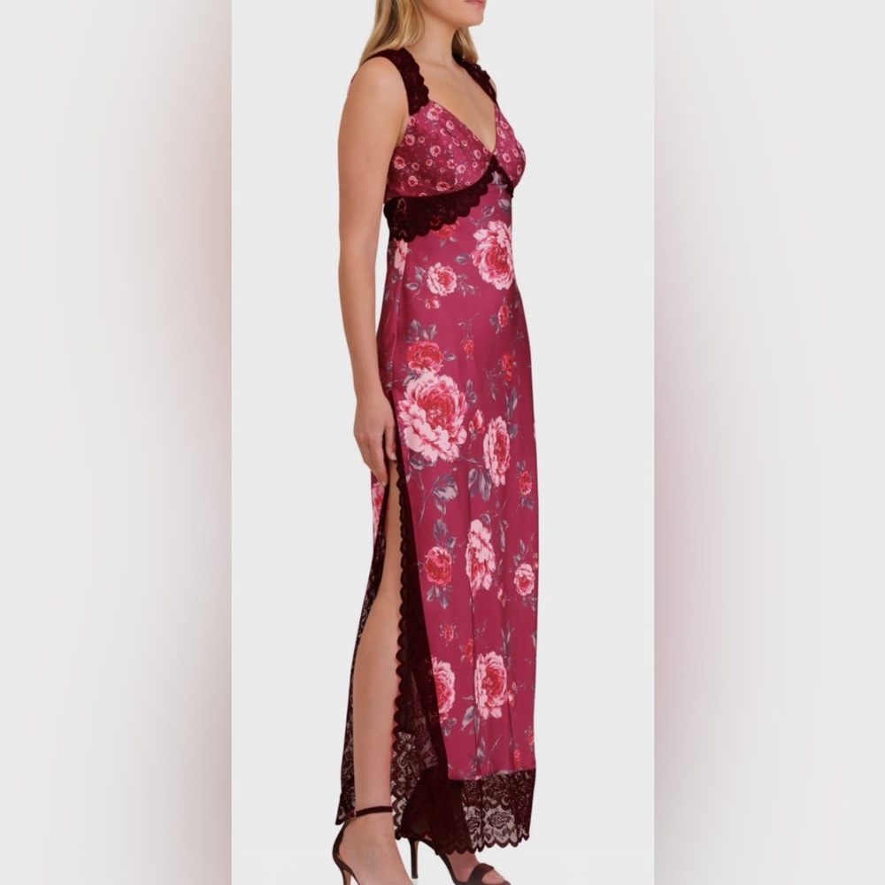Avec Les Filles Burgundy Floral Maxi Dress Sz 2 like new - Picture 2 of 9